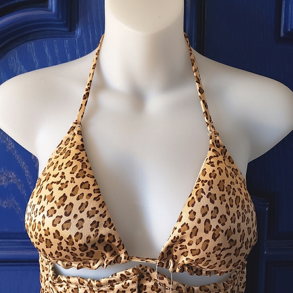 Leopard 3pc Steel Boned Underbust Corset Bikini Set Y2K Waist Trainer Corset - Picture 11 of 16